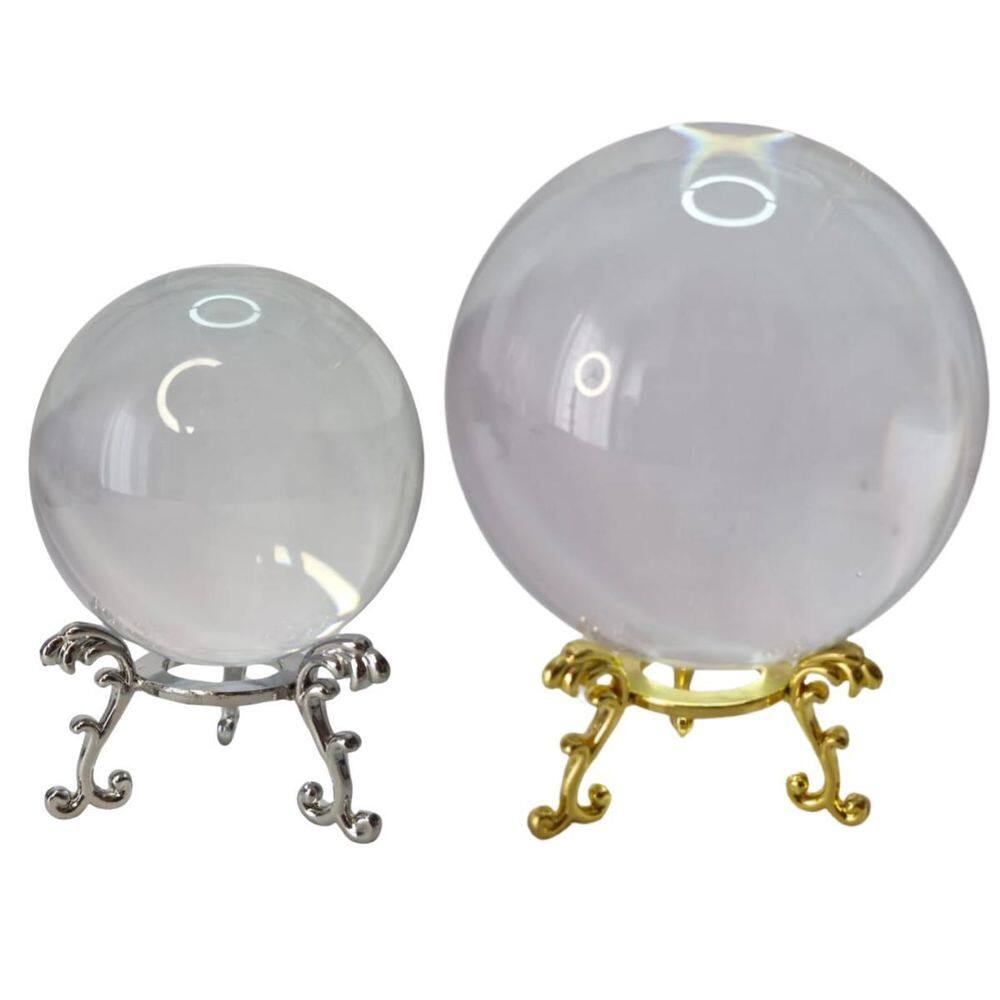 Kit 2 Bolas De Cristal 6 Cm E 8 Cm Transparente Com Base