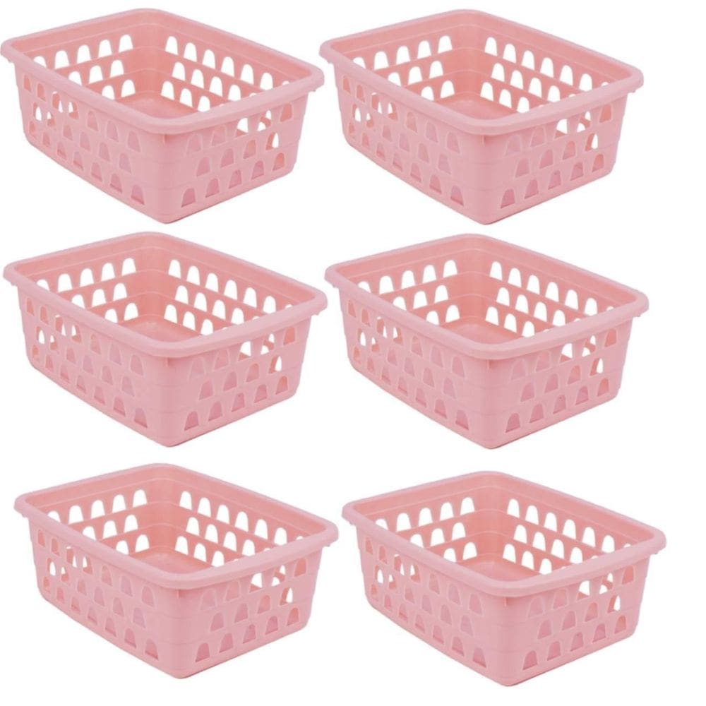 Kit 6 Cestos Multiuso Médio Rosa 20X6,5X15Cm Pp 1032 Uninjet
