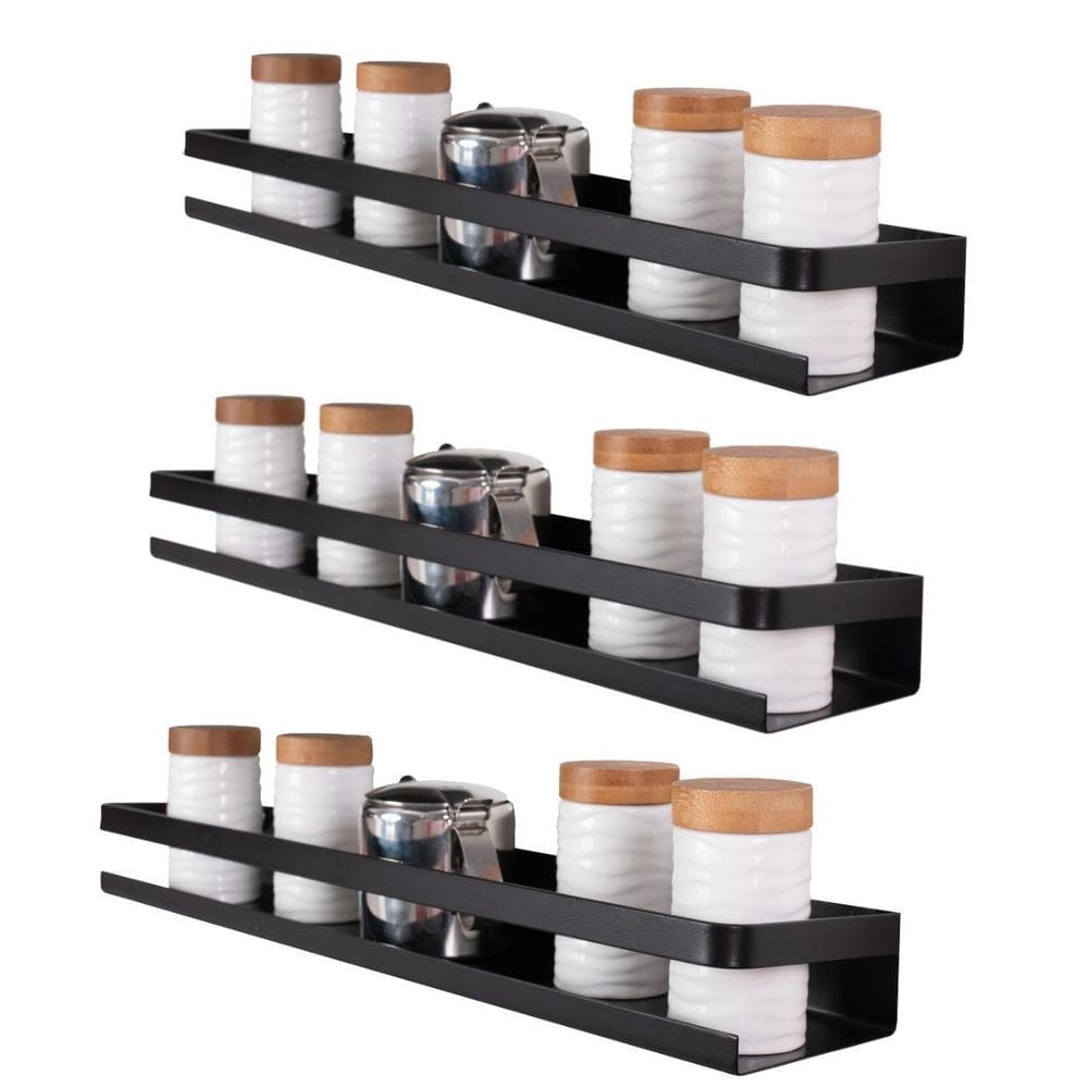 Kit 3 Prateleiras Cozinhas Utensílios Temperos Preto 50Cm