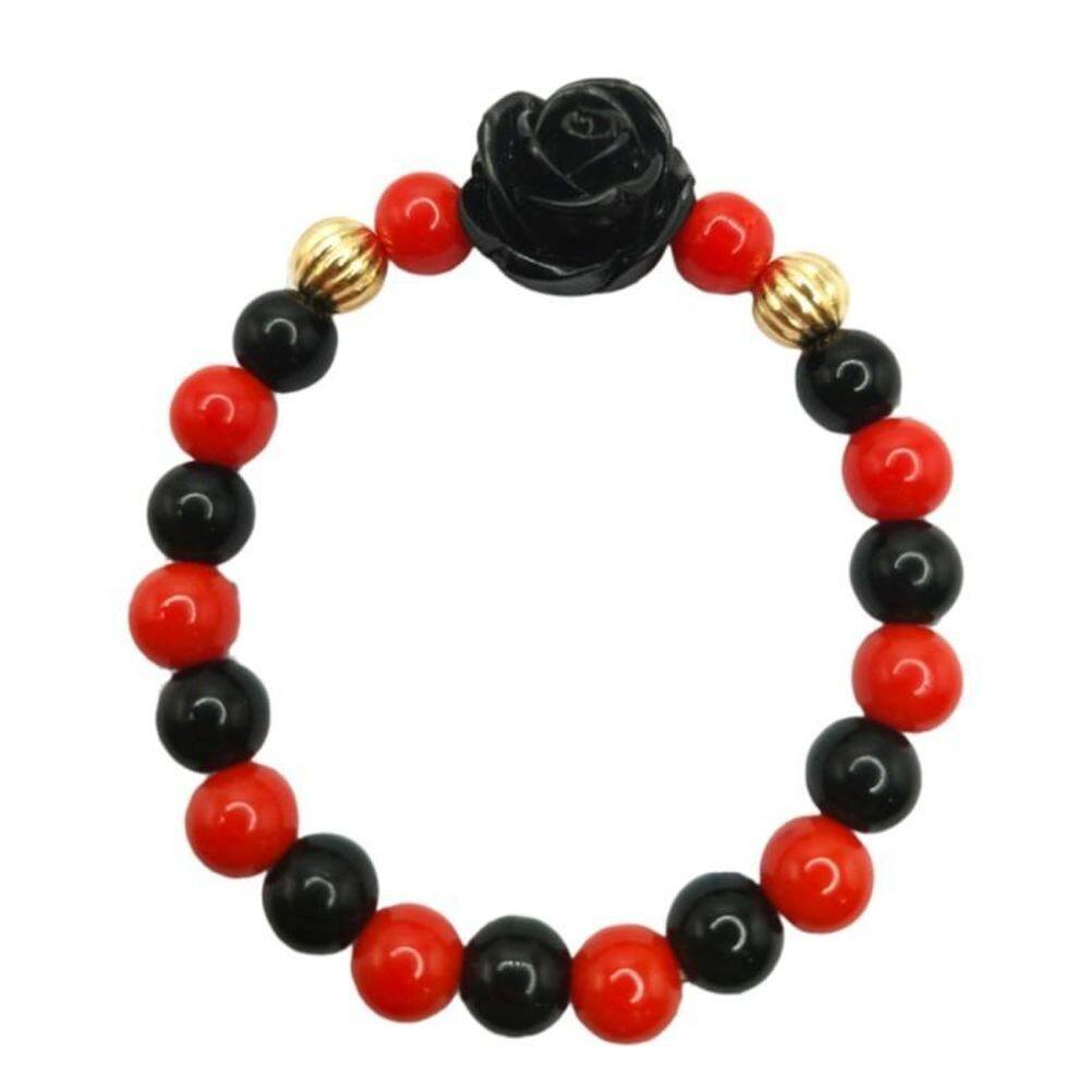 Pulseira Pomba Gira Rosa Negra Cerâmica E Silicone