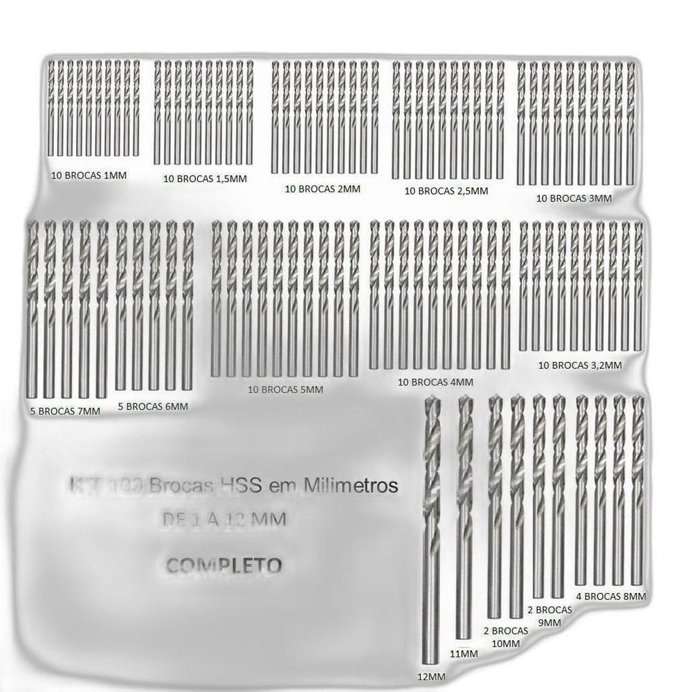 Kit 100 Brocas Aço Rapido 1 Mm A 12 Mm Hss Din338
