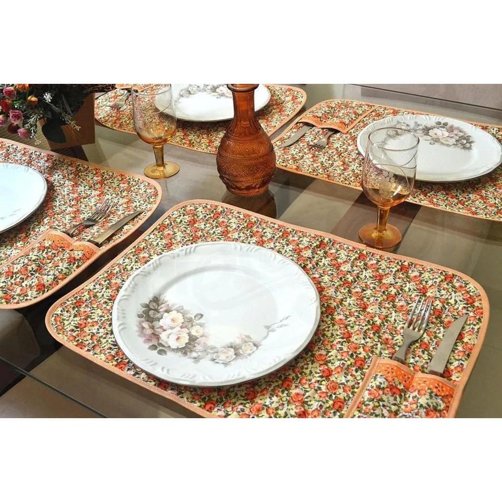 Jogo Americano Matelado Com 6 Peças - Floral Laranja