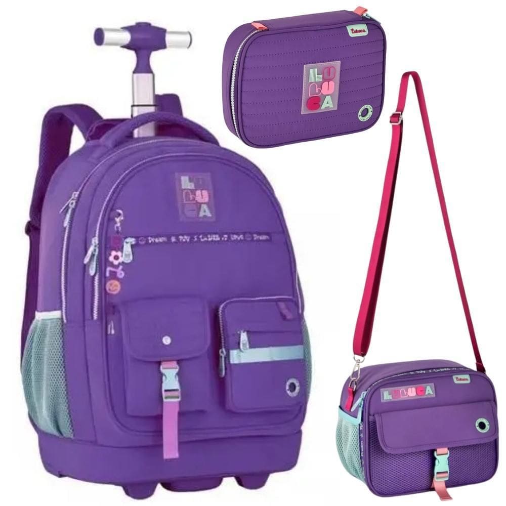 Kit Mochila Rodinhas Em Nylon Oficial Luluca Lu24599 Roxo