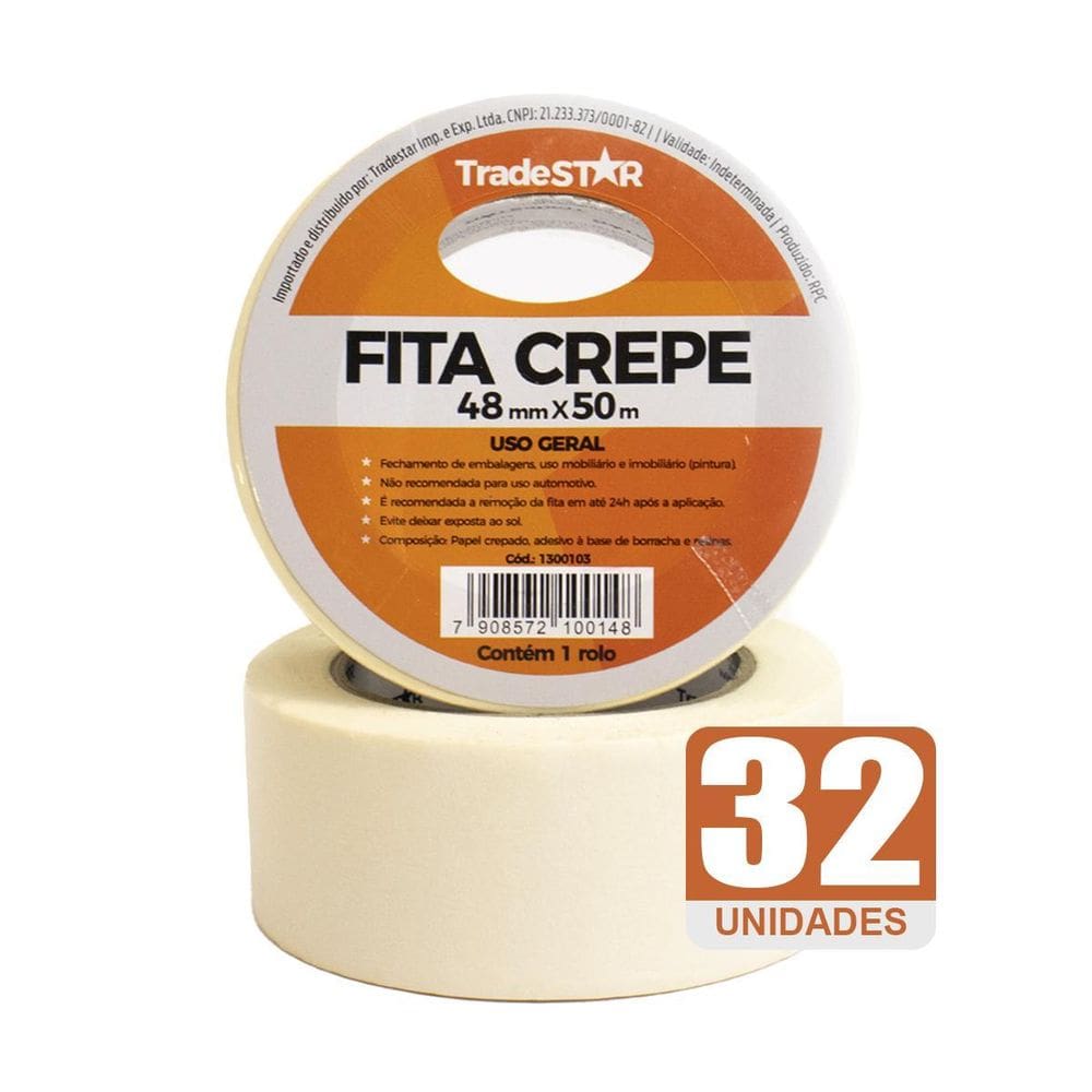Fita Adesiva Crepe Papel 48Mm X 50M C/32 Rolos 48X50