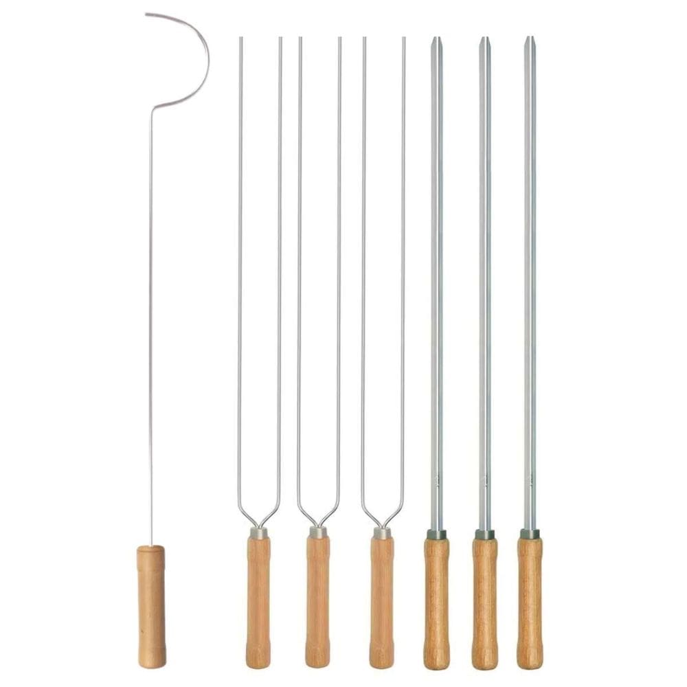 Kit Preparo Churrasco 7Pcs Churrasqueira 65Cm Cabo Madeira