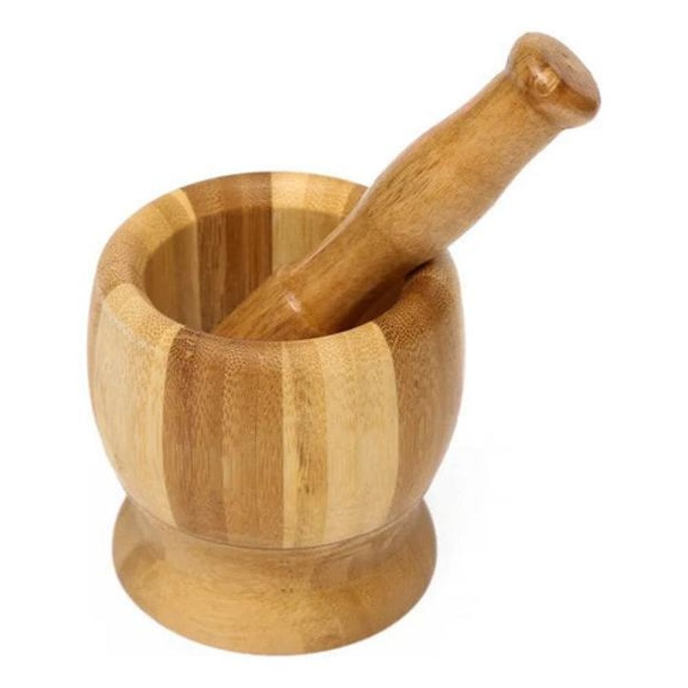Pilão E Socador De Bambu Amassador De Alho Macerador