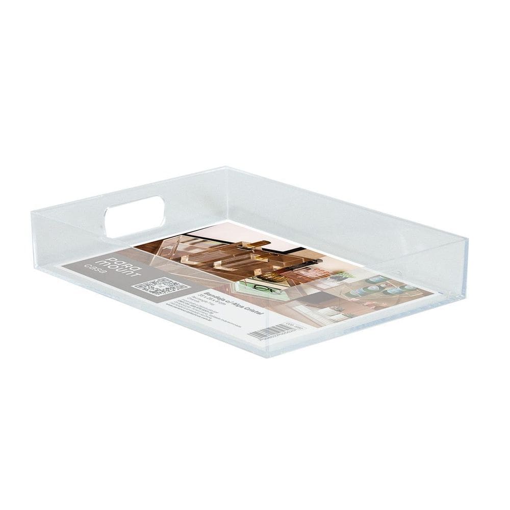 Bandeja Em Acrílico Cristal Prática 35X26X6 Cm Com Alça