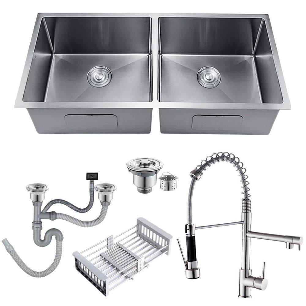 Cuba Dupla Inox Prata Inox 75X41 + Torneira Monocomando Luxo
