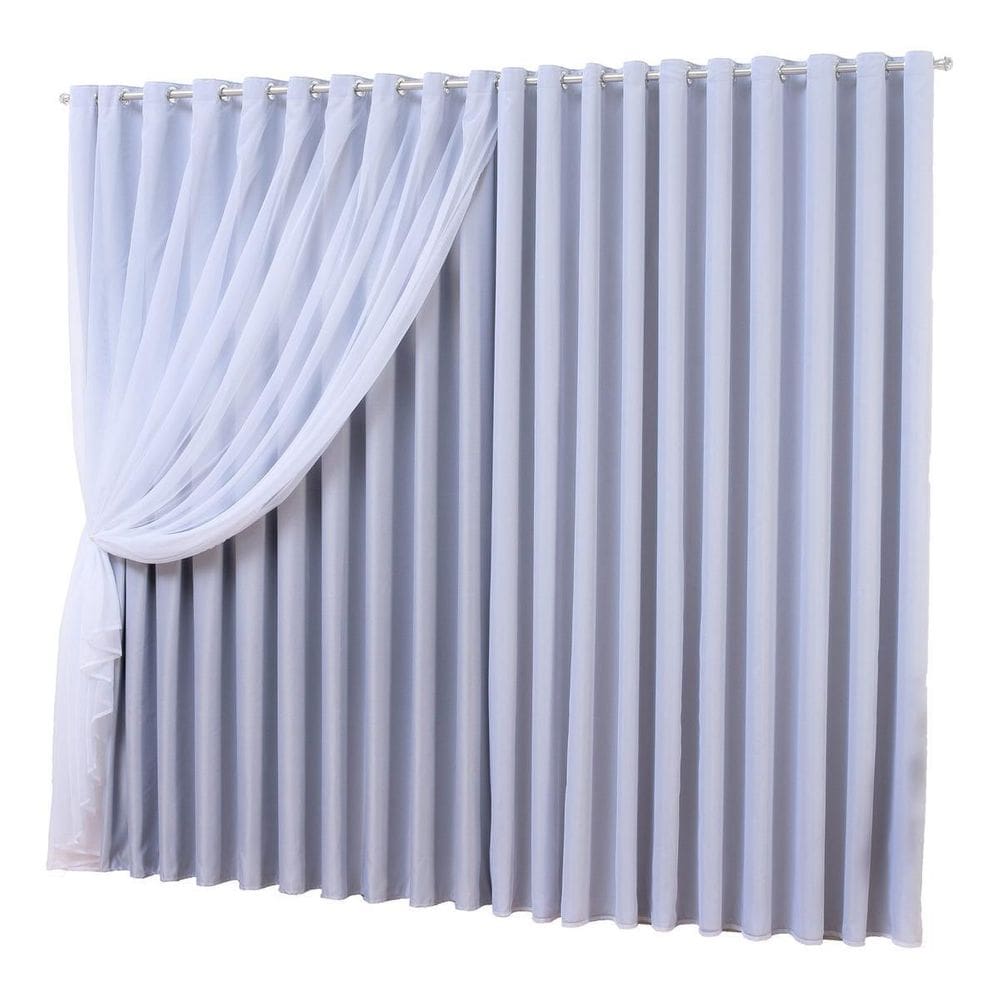 Cortina Sala Voal Com Forro Blackout Cinza Claro 4,00X2,80