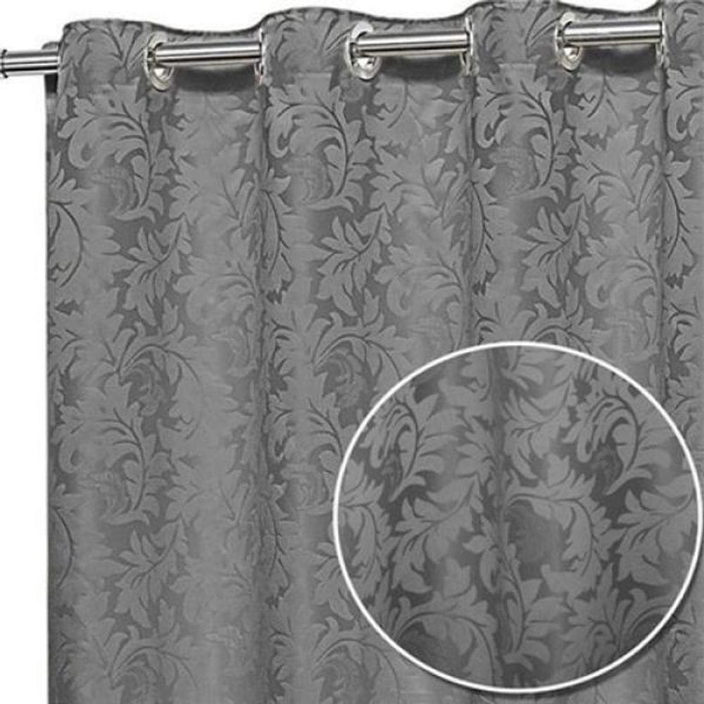 Cortina Sala Quarto Em Tecido Jacquard Cinza 3,00X2,80