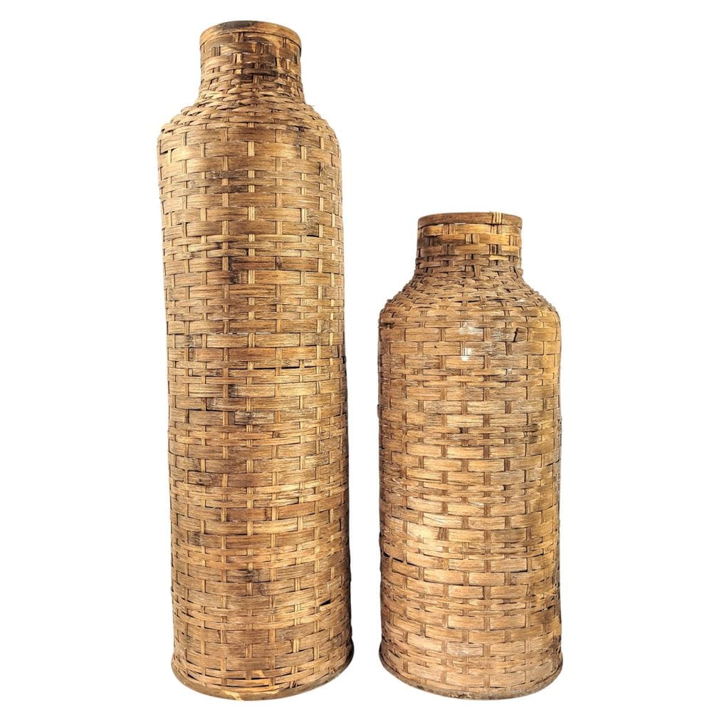 Kit 2 Vaso Decorativo Fibra Natural Decoração Garrafa Alto