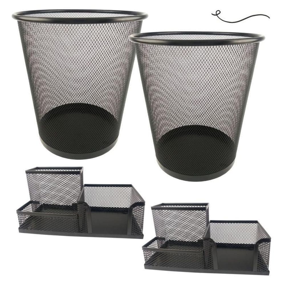 Kit Organizador Mesa Escritório E Lixeira Aramada Home