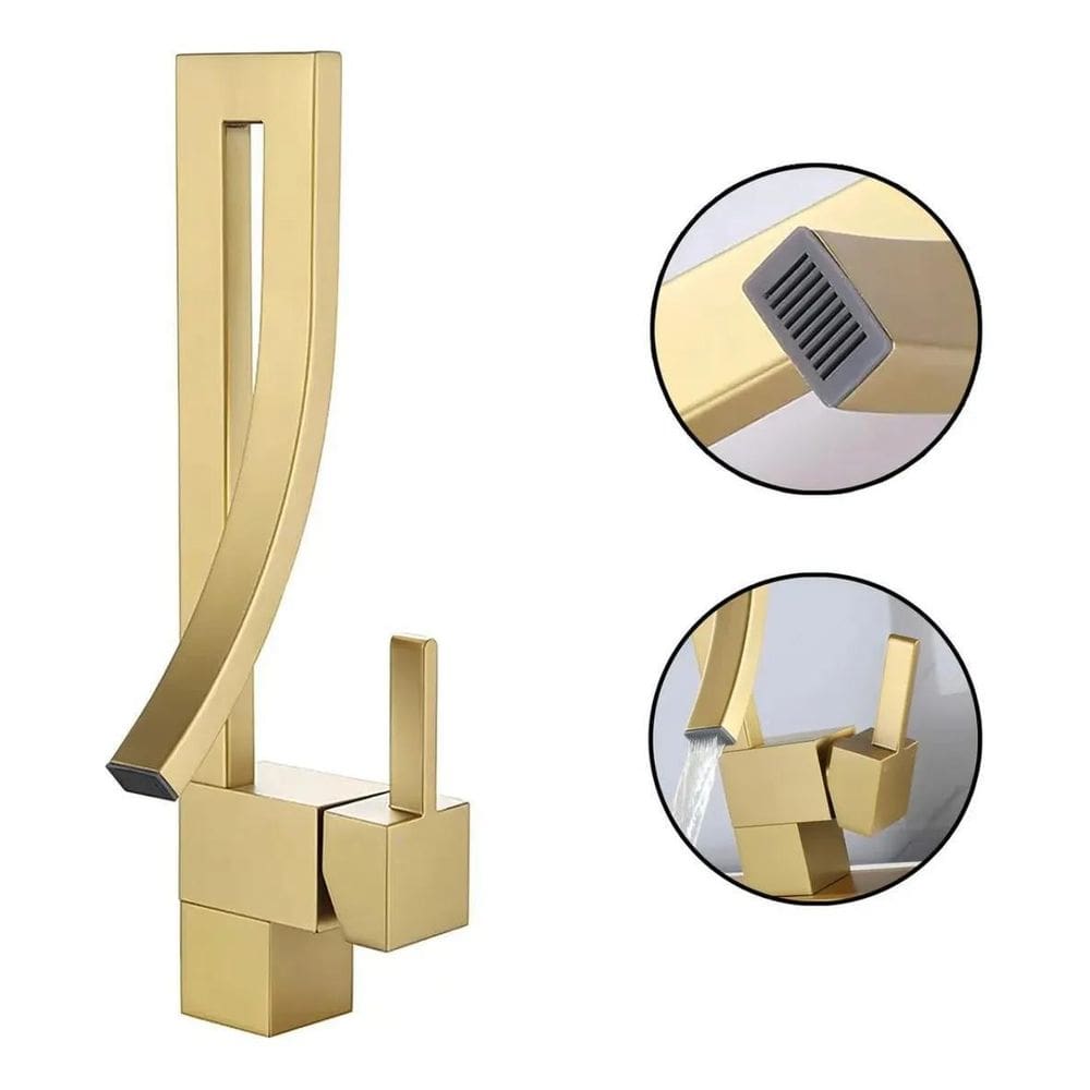 Torneira De Pia Dourada Monocomando Cascata Quadrada Premiun