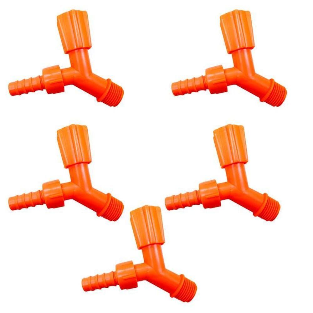 Kit 5 Torneiras Para Tanque E Jardim Bico 1/2 Laranja Neon