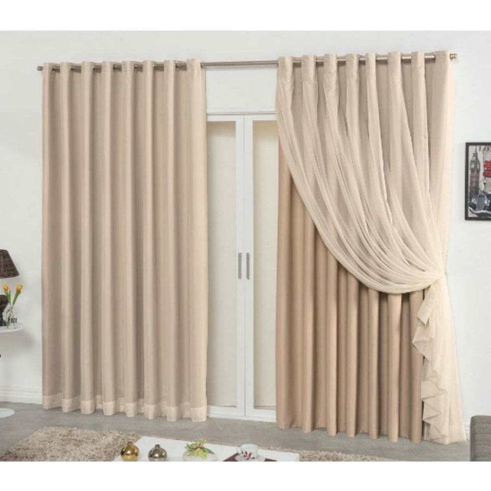 Cortina Blackout Tecido Com Voal 3,00A X 2,30L Sala/Quarto