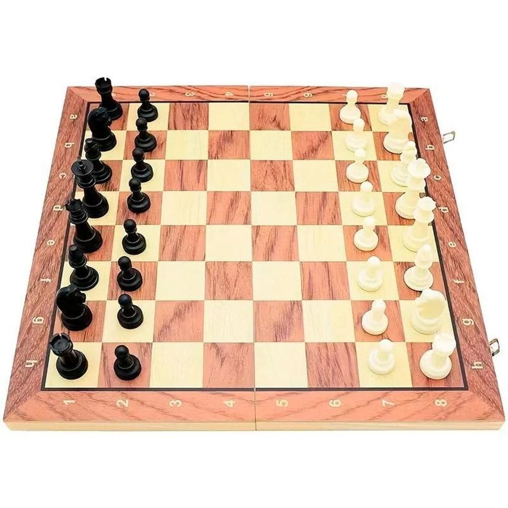 Jogo De Xadrez Dama E Gamão De Magnético 24 X 24 Cm