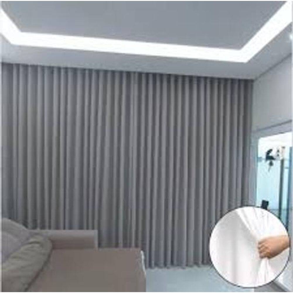 Cortina Trilho Suiço Forro Com Linho Cinza 6.00 X 2.90