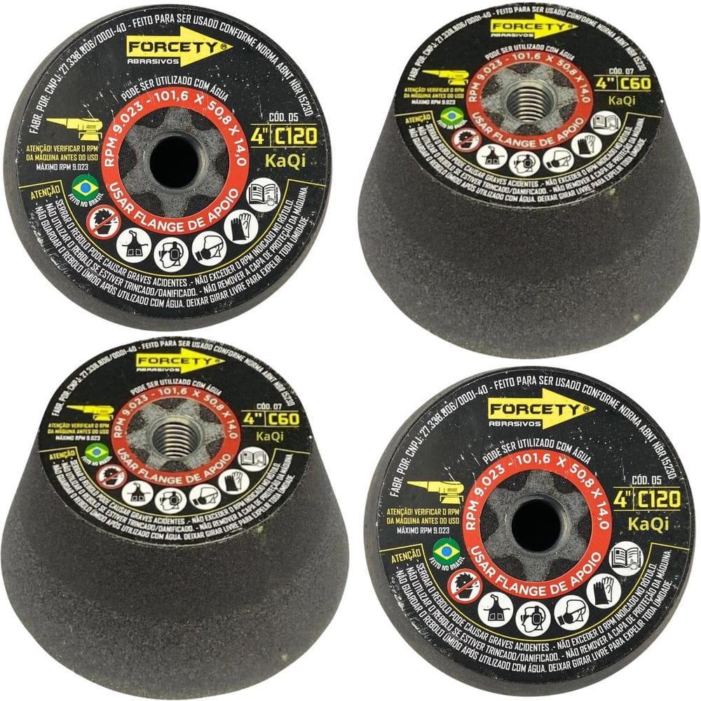 4 Rebolos Copo Cônico 4 Polegadas Grão 120 Rosca M14 Mármore