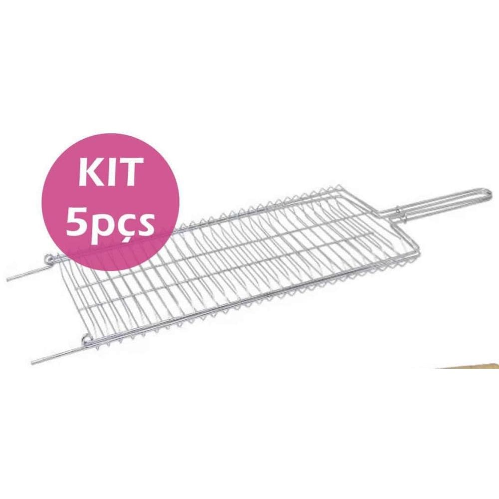 Kit Grelha 2Un Espetos Duplo E 2Un Simples Inox Churrasco