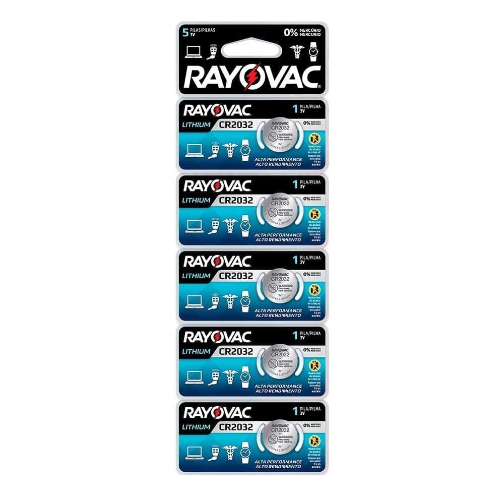 Bateria Rayovac CR2032-5 Botão Eletrônica Lítio - Cartela com 5 Unidades