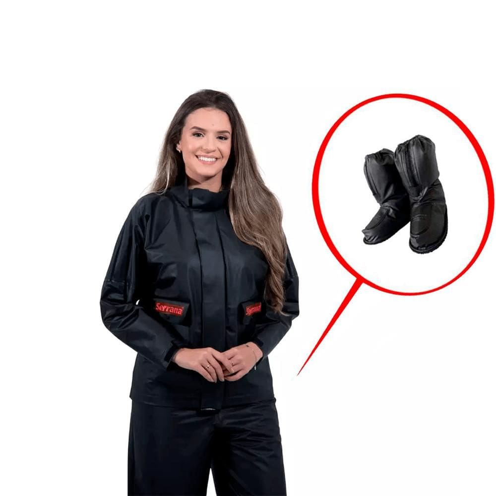 Kit Capa de Chuva Motoqueiro Fem Protercapas Serrana P + Sobre Bota Tamanho P