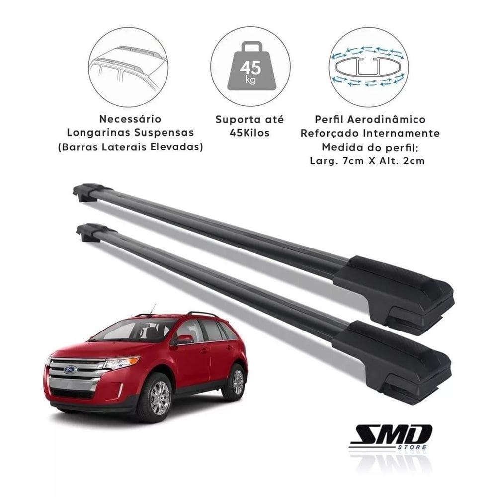 Travessa Rack Teto Aluminio Larga Preto Ford Edge 09 A 14