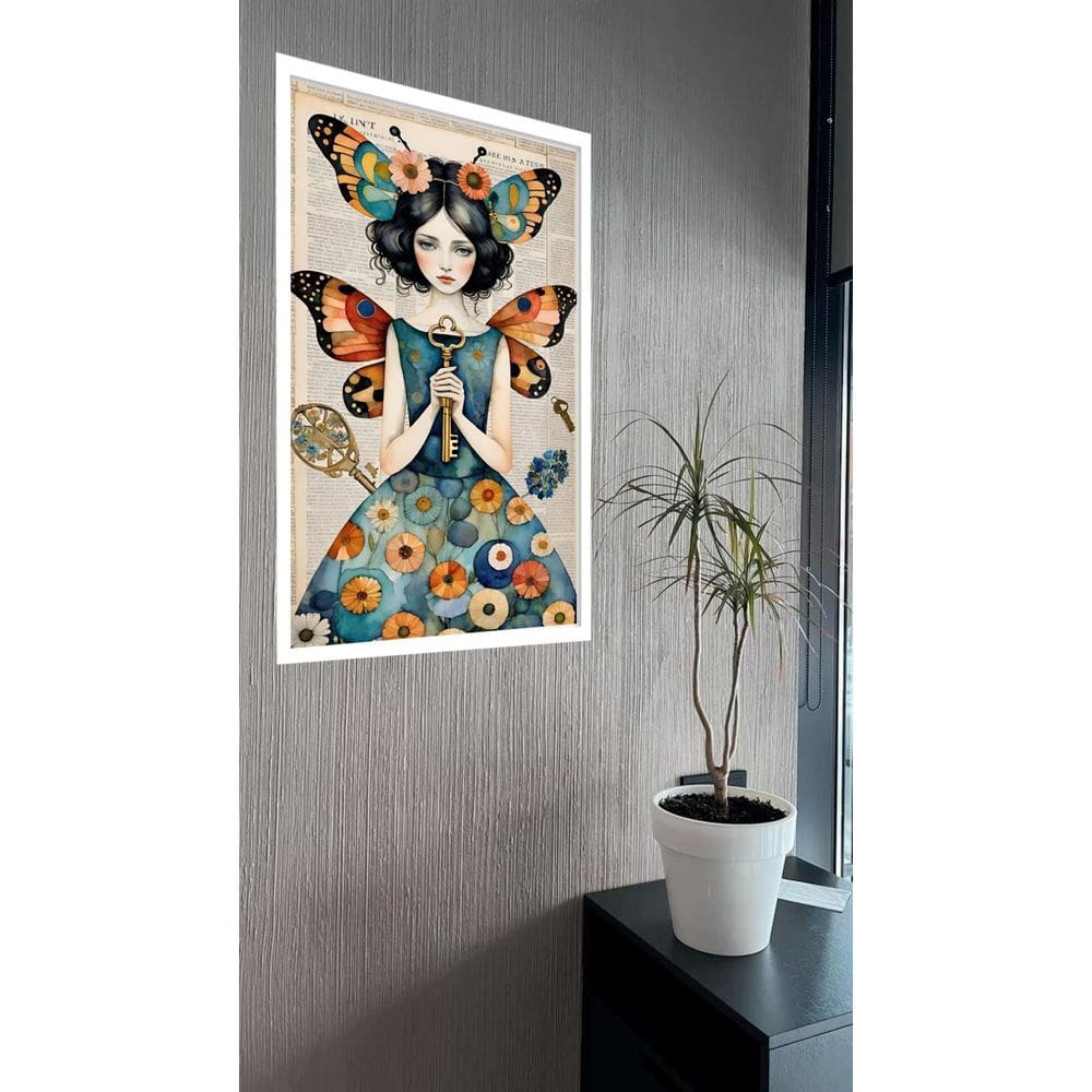 Quadro Decorativo Mulher Borboleta Chave - 70X50Cm
