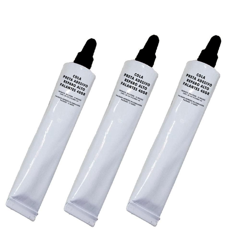 Kit 3 Cola Preta Adesivo De Reparo Alto Falantes 40Gr