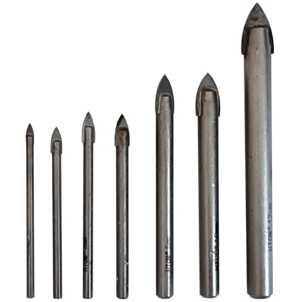 Kit 7 Brocas Para Furar Vidro 3 A 12Mm Porcelana Metal Duro