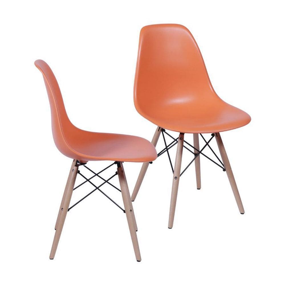 Kit 2 Cadeiras Boxbit Dkr Eames Base Em Madeira Laranja