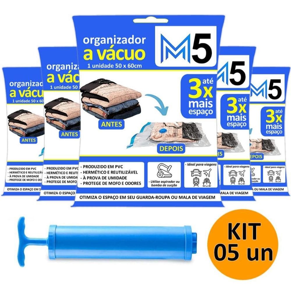 Kit 5 Saco A Vácuo 50X60Cm Organizador Hermético Mala Viagem