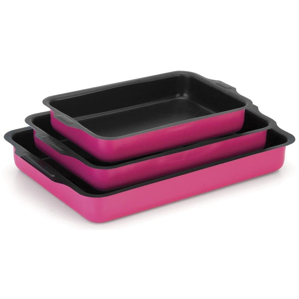 Conjunto Assadeiras Antiaderente Retangular Alta Aba Rosa Nº