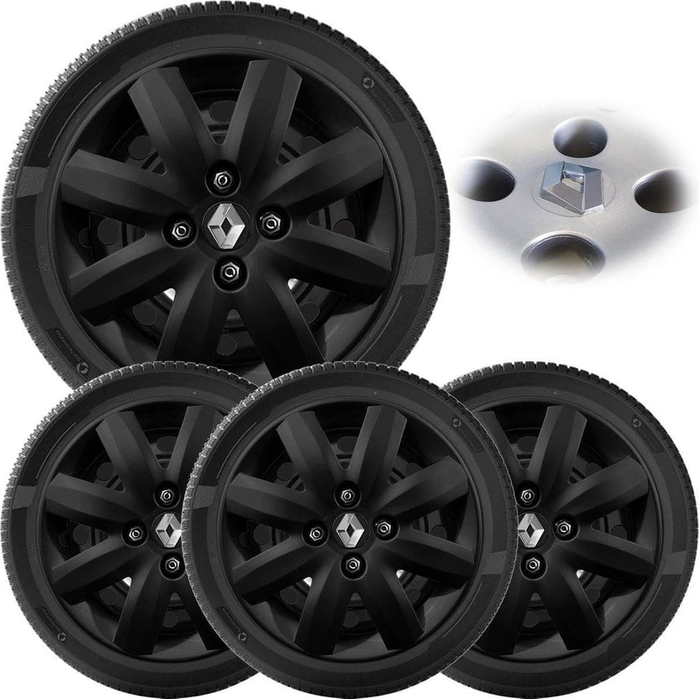 4X Calota Clio Logan Sandero 2007 A 2013 Aro 14 Preto Fosco