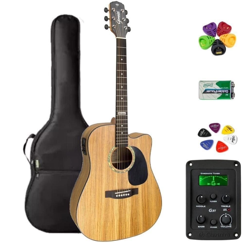 Violão Giannini Folk Aço Gf1D Natural Zebra Zw + Kit9L