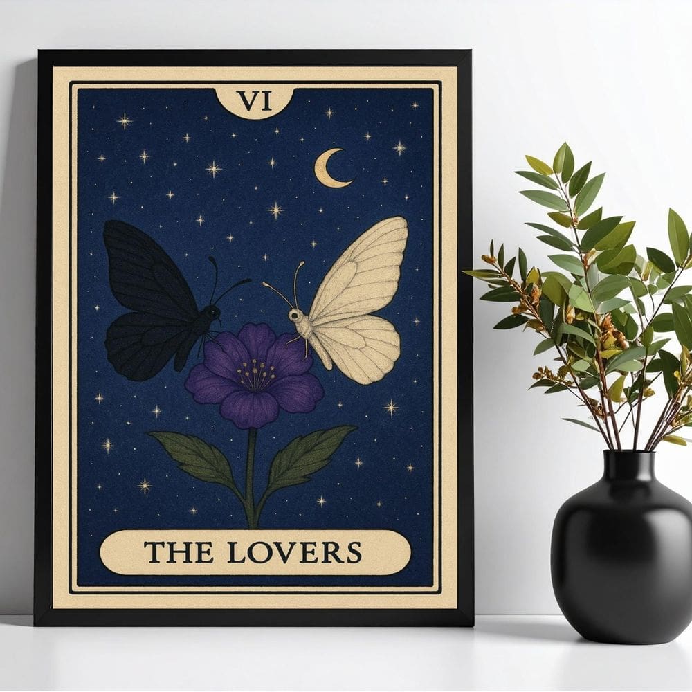 Quadro Carta Tarot The Lovers - Borboletas 45X34Cm