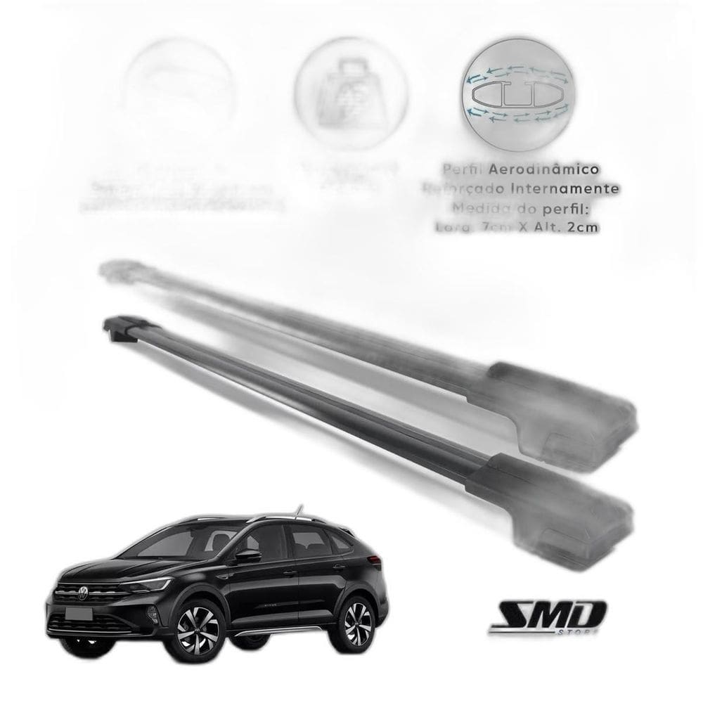 Travessa Rack Teto Larga Aluminio Preto Nivus 2020 Em Diante