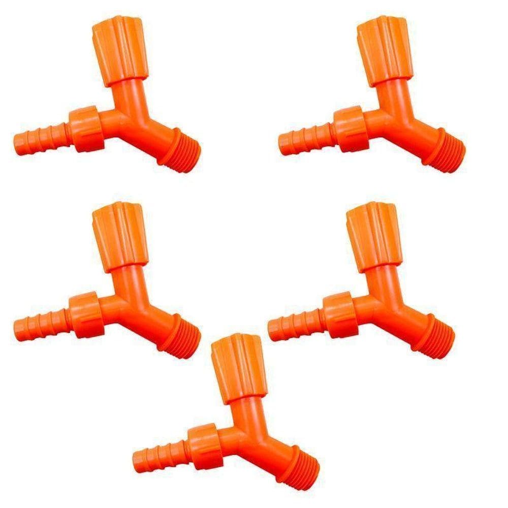Kit 5 Torneiras Para Tanque E Jardim Bico 3/4 Laranja Neon