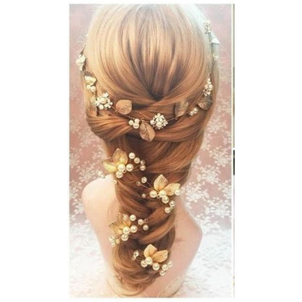 Arranjo Dourado para Cabelo - Pérolas e Cristais - Noivas