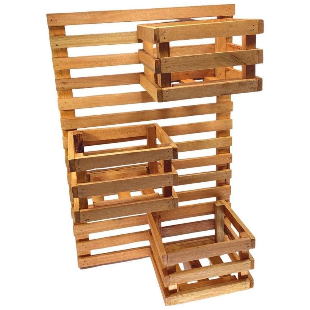 Jardim Vertical 60 X 40 Painel Madeira 3 Cachepots 16X18