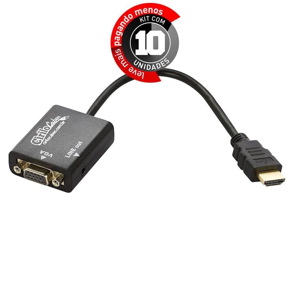 Cabos Conversor Hdmi Para Vga Com Áudio 20 Cm - Kit 10
