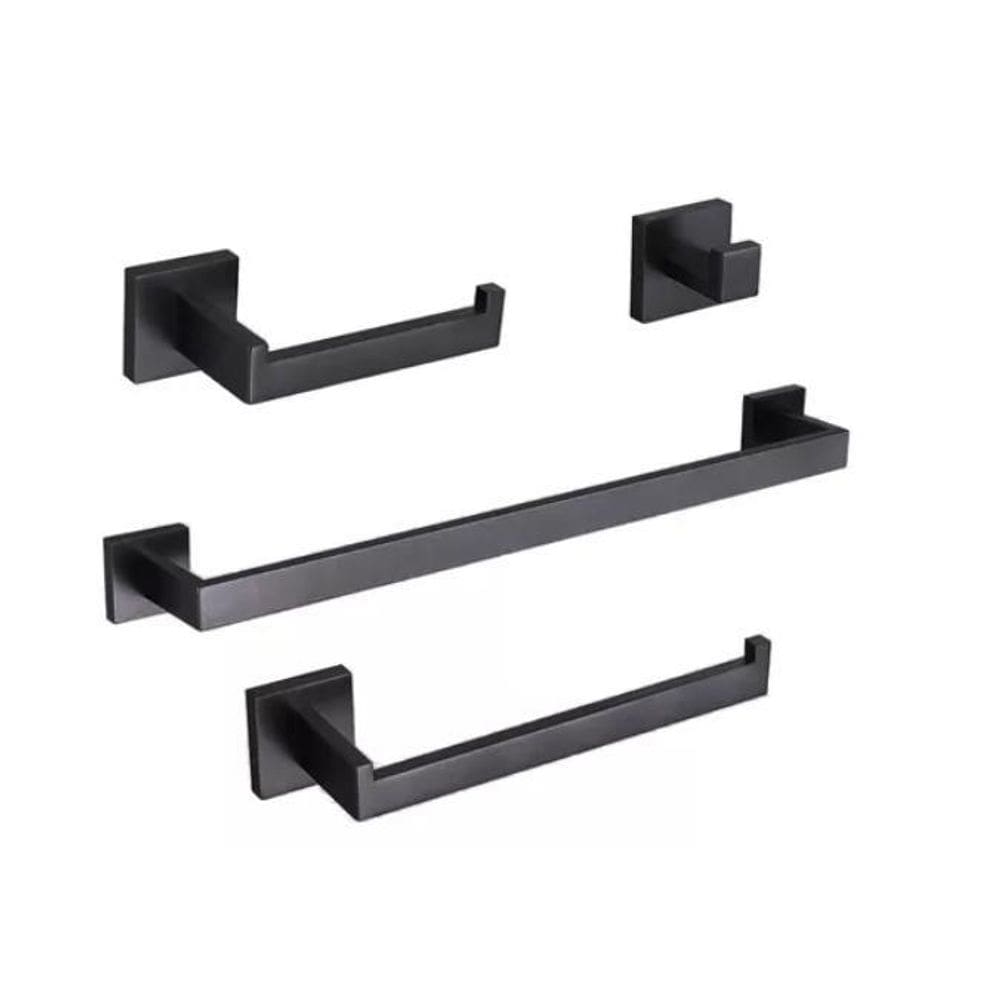 Kit Acessórios Banheiro Preto Inox 304 Escovado Luxo 4 Peças