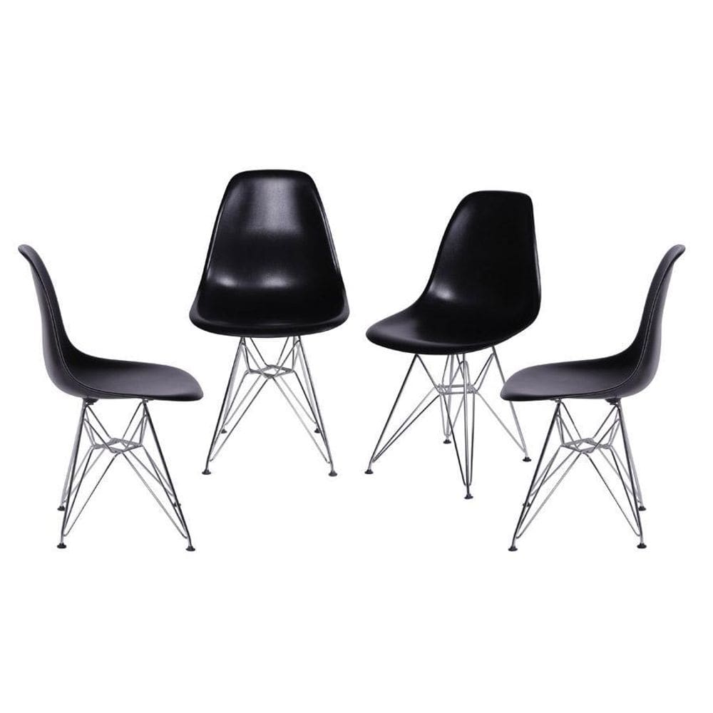 Kit 4 Cadeiras Boxbit Dkr Eames Base Cromada Preta