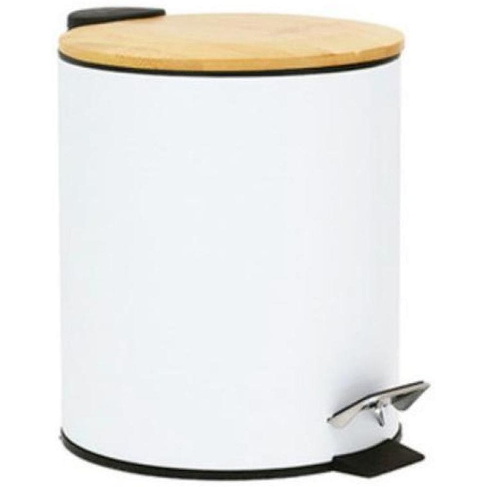 Lixeira Aço Inox 3L Pedal Bambu Branca