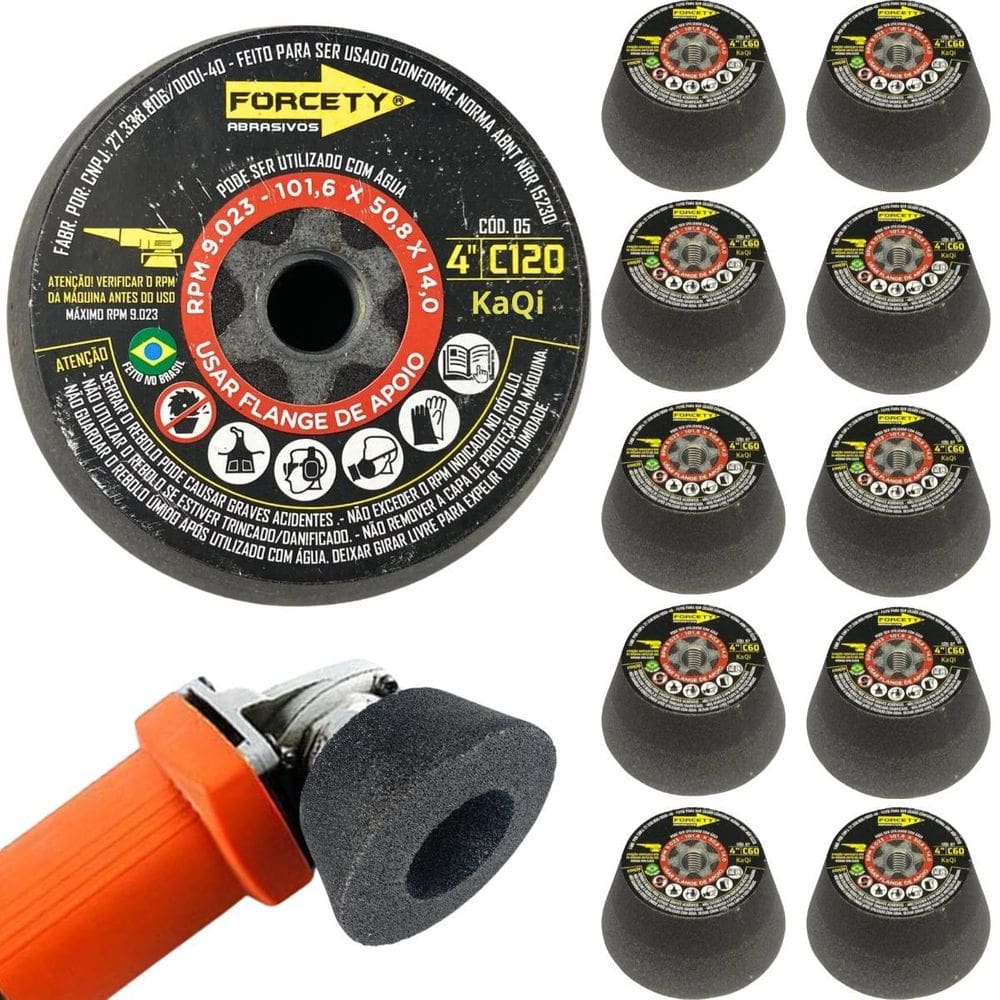 10 Rebolos Copo Cônico 4 Polegadas Grão 120 Rosca M14