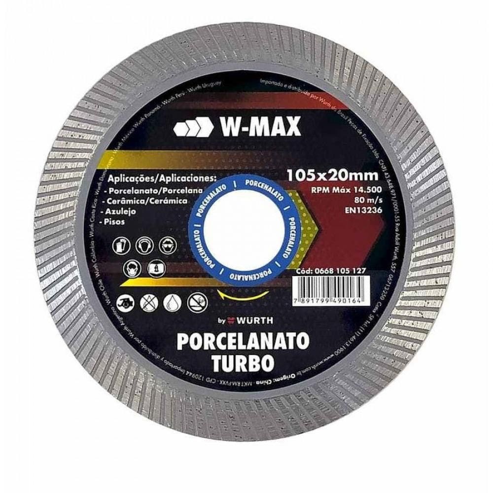 Disco Diamantado 105X20Mm Turbo Fino Porcelanato W-Max Wurth