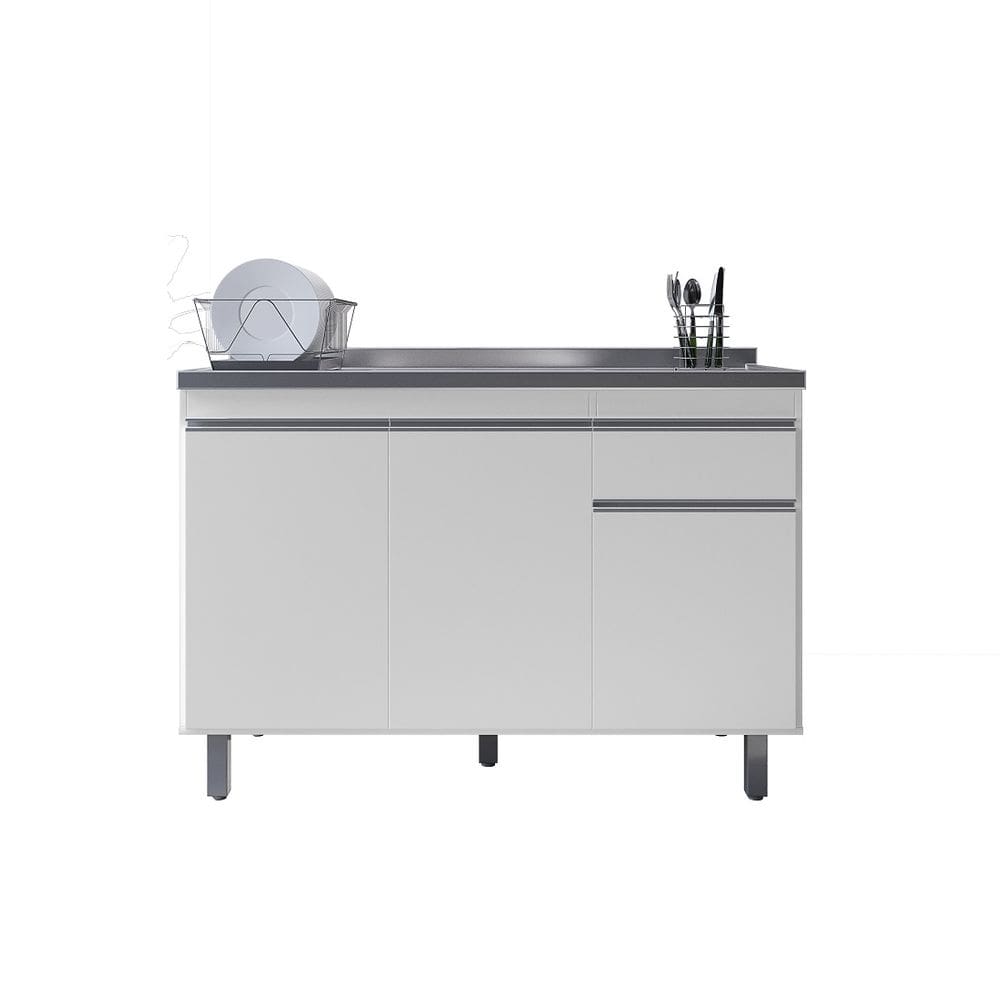 Gabinete de Cozinha 120cm Branco 3 Portas 1 Gaveta S/ Tampo
