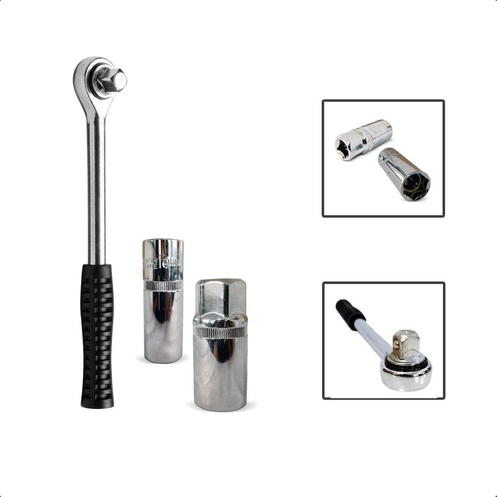 Chave Catraca 1/2 Emborrachado + 2 Soquetes Velas 16 E 21Mm