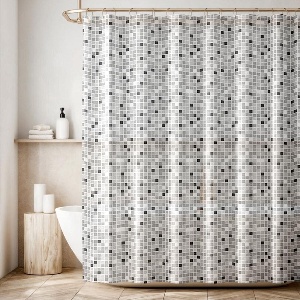 1 Cortina Box Banheiro Antimofo Ganchos 180X180 Pev Es M02