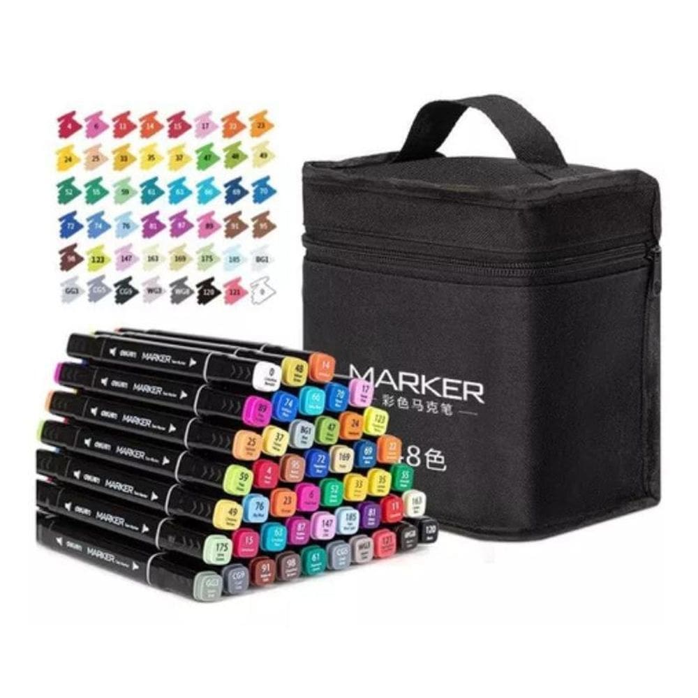 Kit Canetas De Ponta Dupla 48 Cores Conjunto Marcador Estojo