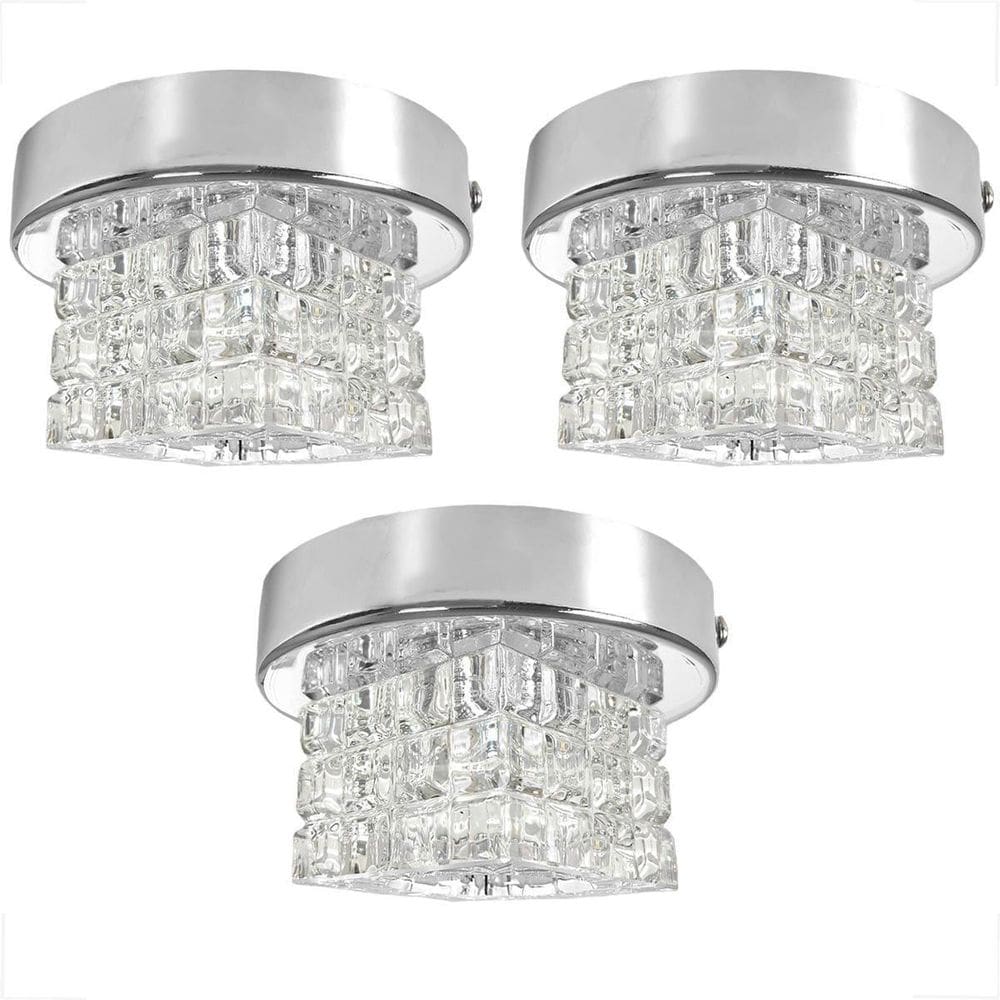 Kit 3 Plafon Spot Cristal Sobrepor Prata Polido Banheiro